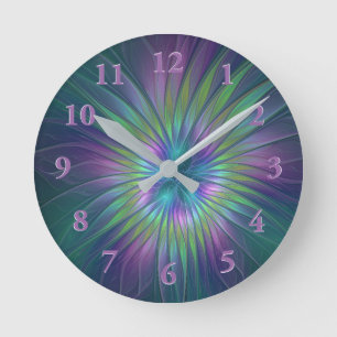 Horloge Ronde Imaginaire brillant coloré Fleur Abstrait Fractal 