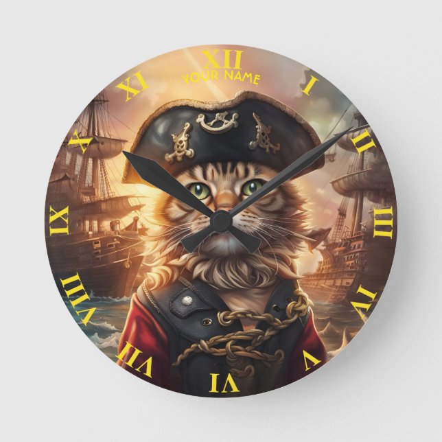 Horloge Ronde Imaginaire Cute Chat Pirate Casquette (Recto)