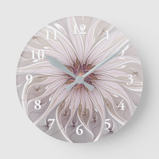 Horloge Ronde Imaginaire Floral, Abstraite Fleur Pastel Moderne (Recto)