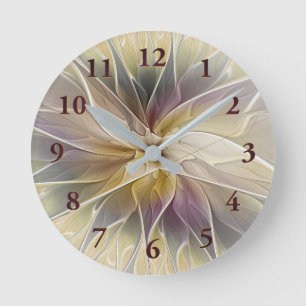 Horloge Ronde Imaginaire floral Gold Eggplant Abstrait Fractal A