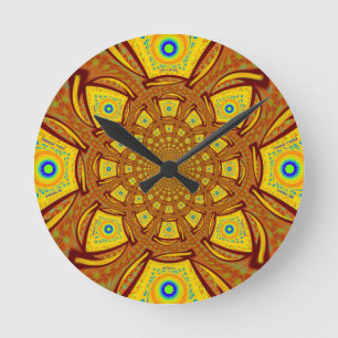 Horloge Ronde Impression d'art Kaleidoscope d'or