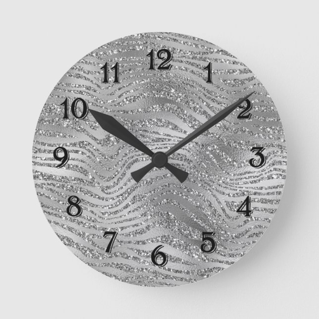 Horloge Ronde Impression Zebra Silver Glitz (Recto)