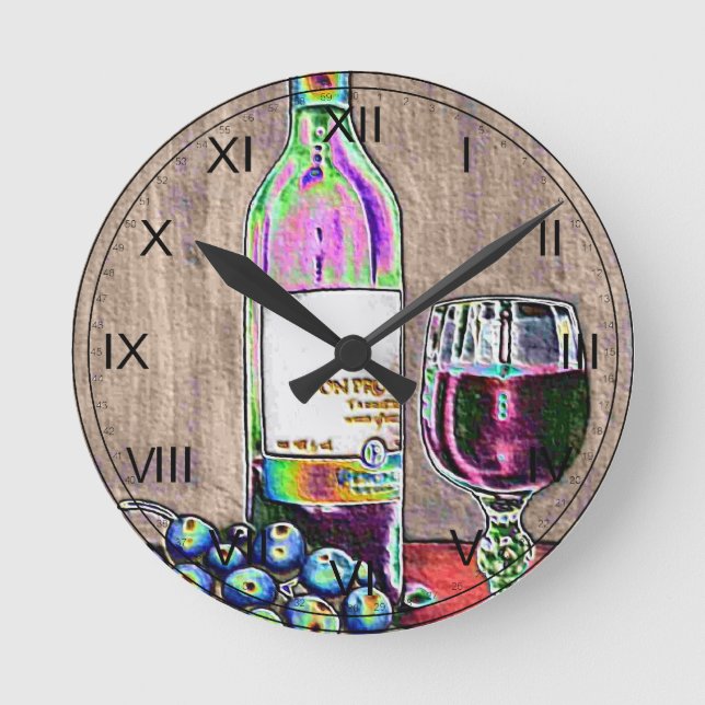 Horloge Ronde Impressionistic Wine and Grapes Art Clock (Recto)