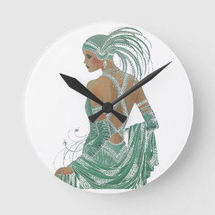Horloge Ronde Imprimer vintage Ladies Gogo Green Art