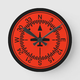 Horloge Ronde Indicateur de direction Geek de l'aviation pilote