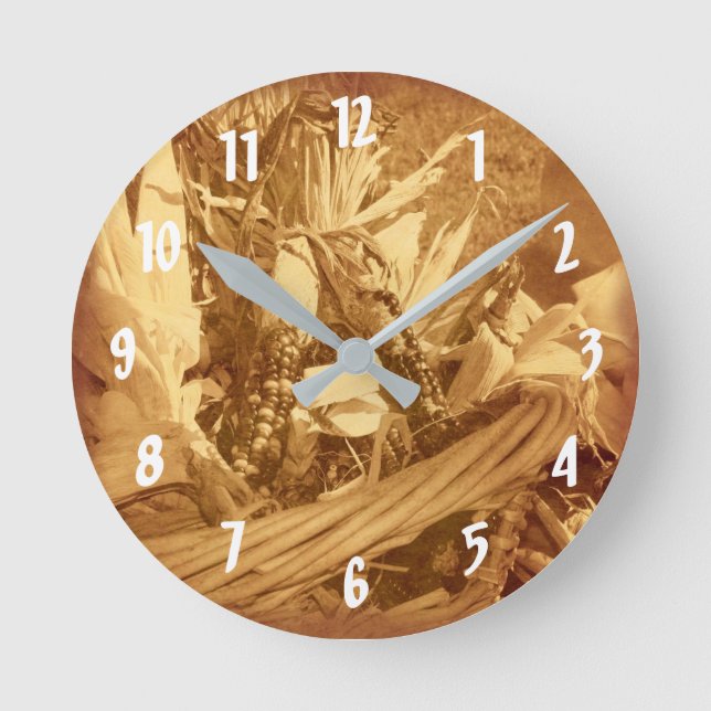 Horloge Ronde Indien Corn In Wicker Basket In Sepia (Recto)
