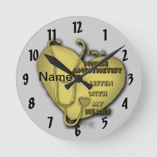 Horloge Ronde Infirmière anesthésiste Cœur Jaune