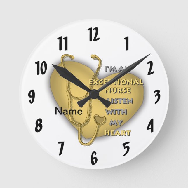 Horloge Ronde Infirmière exceptionnelle à coeur jaune (Recto)