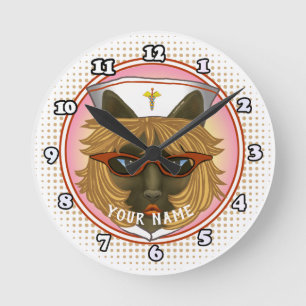 Horloge Ronde Infirmière féline 