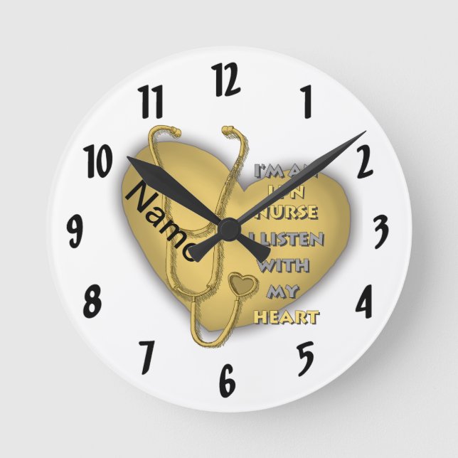 Horloge Ronde Infirmière LPN du coeur jaune (Recto)