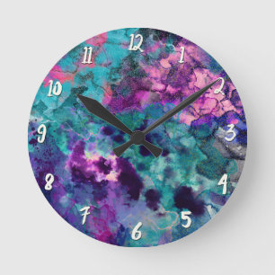 Horloge Ronde Inky Watercolor Abstract