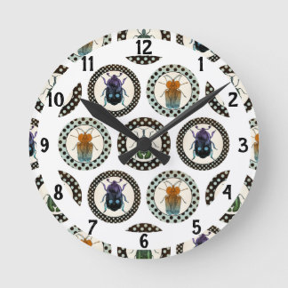 Horloge Ronde Insectes vintages Colorful Beetles Science