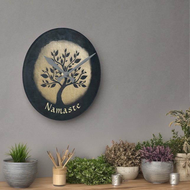 Horloge Ronde Instructeur de méditation Yoga Studio Black Gold T (Créateur téléchargé)
