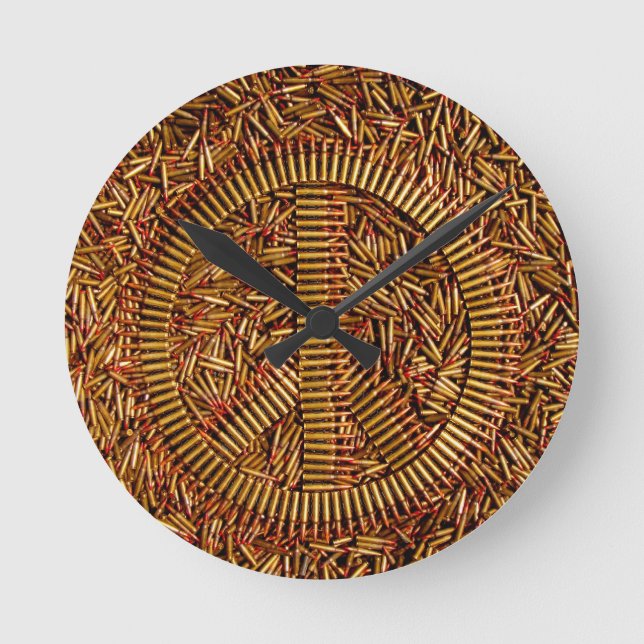 Horloge Ronde Ironie, signe de paix, balles, munitions (Recto)