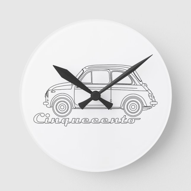 Horloge Ronde Italien Fiat Cinquecento 500 cc Oldtimer Blueprint (Recto)