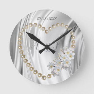 Horloge Ronde Ivoire, Vert, Bleu, Or Soie & Perles