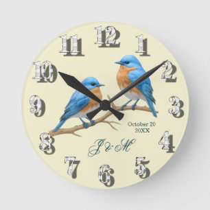Horloge Ronde Ivory Pastel Lovebirds Romantique Bluebirds Mariag