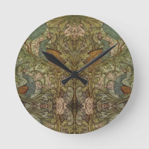Horloge Ronde Jacquard de paon et de fleur Art nouveau