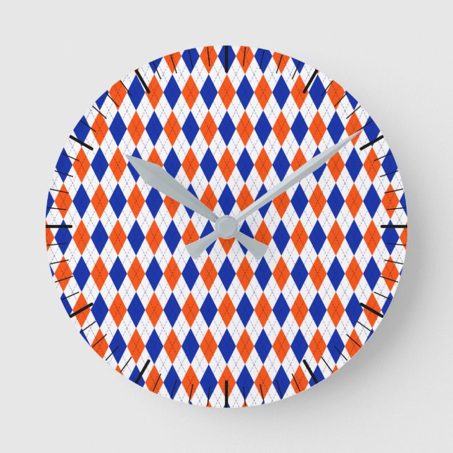 Horloge Ronde Jacquard Preppy traditionnel en orange et bleu (Recto)