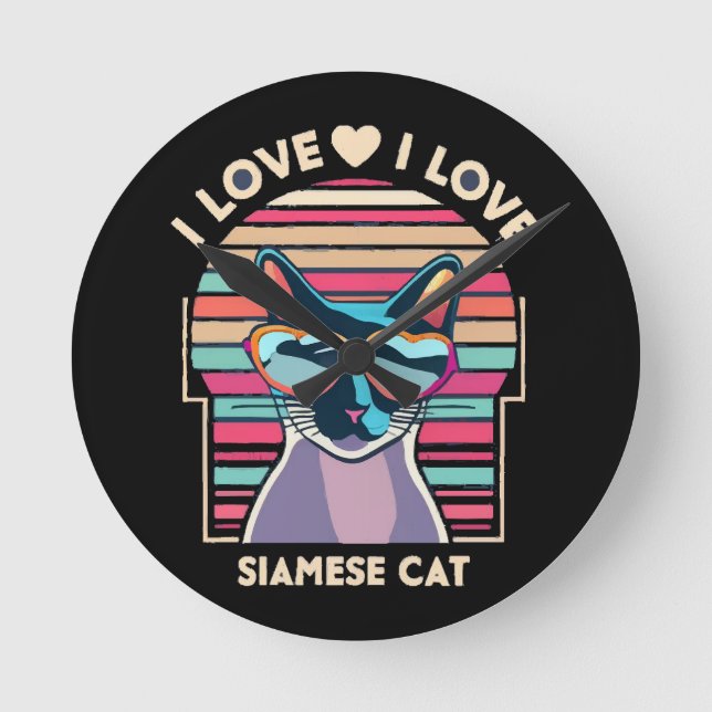 Horloge Ronde J'adore le chat siamois (Recto)