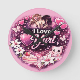 Horloge Ronde J'adore Yuri   Esthétique Anime Filles' Amour Kawa