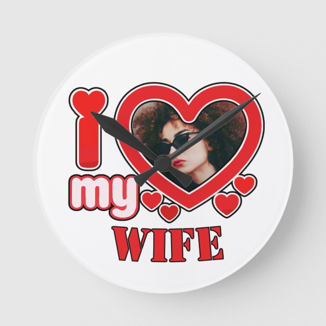 Horloge Ronde J'Aime Ma Femme Personnalisée (Recto)