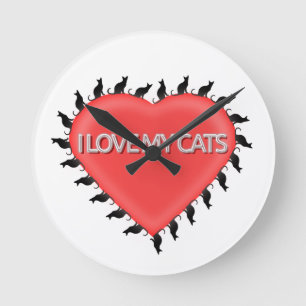 Horloge Ronde J'Aime Mes Chats