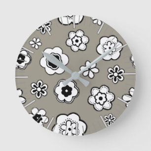 Horloge Ronde Jardin aux fleurs en gris d'acier clair