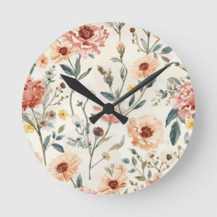 Horloge Ronde Jardin de fleurs sauvages à l'aquarelle Fleurs de