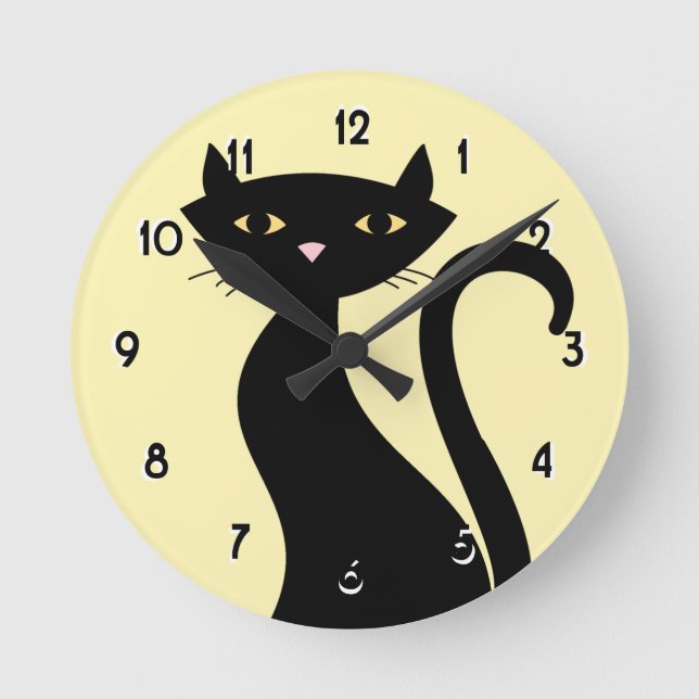 Horloge Ronde Jaune de Cat noir rétro (Recto)