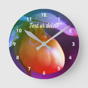 Horloge Ronde Jaune Lady Slipper Orchid Abstrait Personnalisé