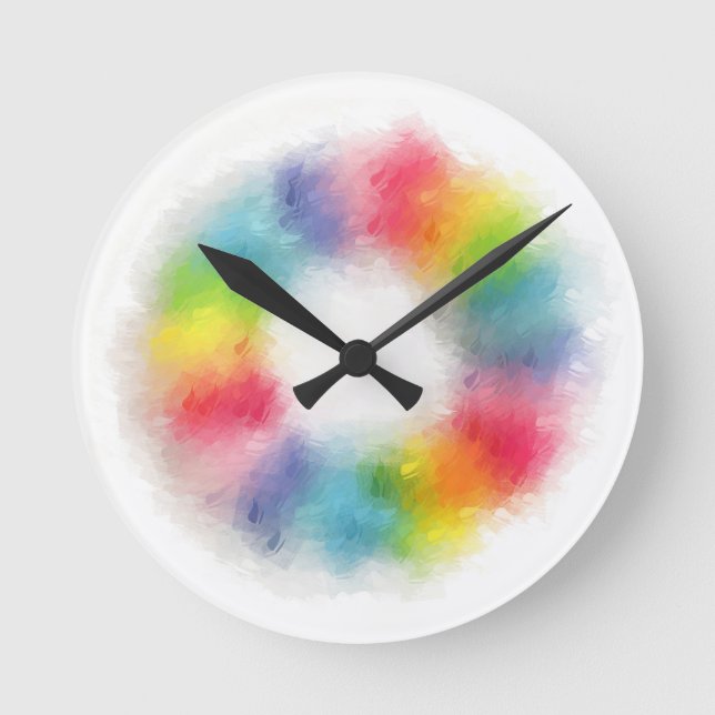 Horloge Ronde Jaune Orange Bleu Vert Rose Rouge Violet Moderne (Recto)