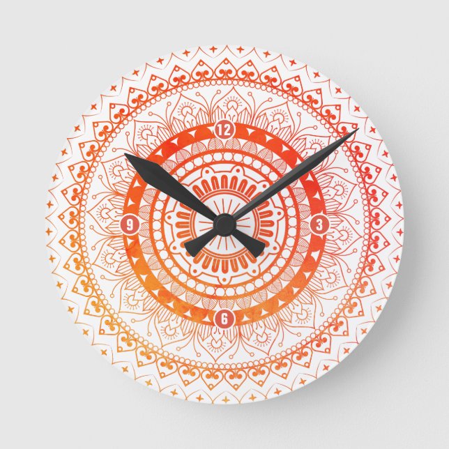 Horloge Ronde Jaune orange de mandala spirituel (Recto)