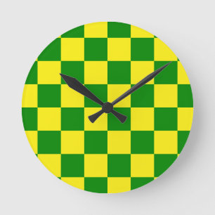 Horloge Ronde Jaune vert À damiers Motif chèque