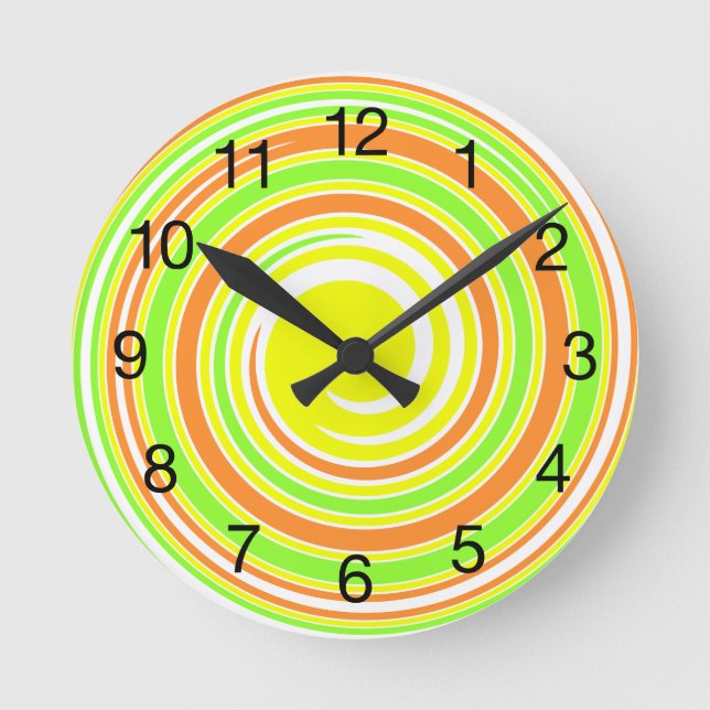 Horloge Ronde Jaune, Vert, Orange Abstraite spirale (Recto)