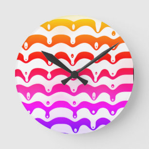 Horloge Ronde Jazzy Tropical Psychedelic Gouttes Rayures