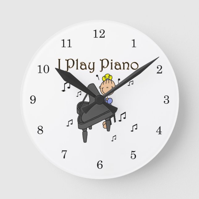 Horloge Ronde Je joue aux t-shirts et cadeaux de piano (Recto)