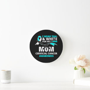 Horloge Ronde Je Porte Le Sarcelle Et Blanc Ma Mère Cancer Du Co
