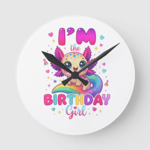 Horloge Ronde Je suis l'axolotl de la fille d'anniversaire