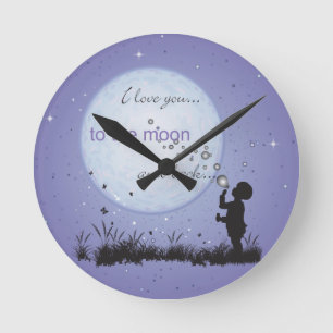 Horloge Ronde Je t'aime à la lune et aux cadeaux De