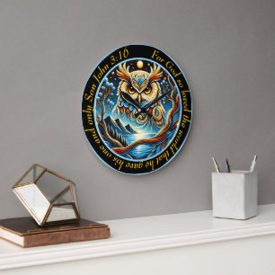 Horloge Ronde Jean 3:16 La Chouette D'Or Pour Dieu Est Si Grande