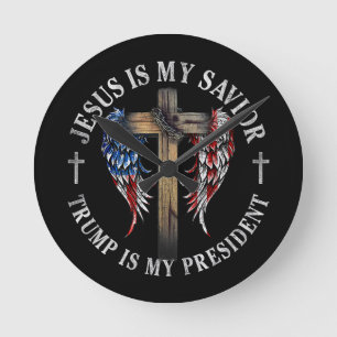 Horloge Ronde Jésus est mon sauveur Trump est mon président 2024