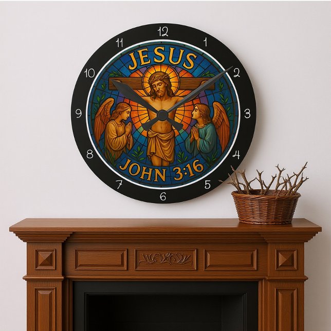 Horloge Ronde Jesus John 3:16 Stained Glass (Créateur téléchargé)