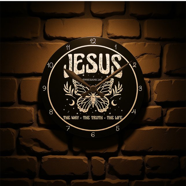 Horloge Ronde Jesus The Way The Truth The Life Butterfly (Créateur téléchargé)