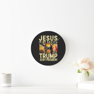 Horloge Ronde Jésus Trump - Jésus est mon Seigneur Sauveur