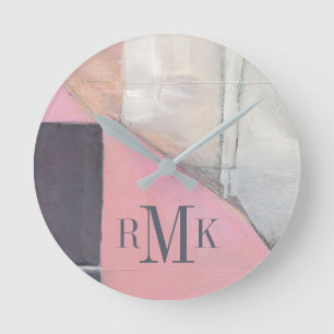 Horloge Ronde Jeune mariée de rougissement du monogramme  