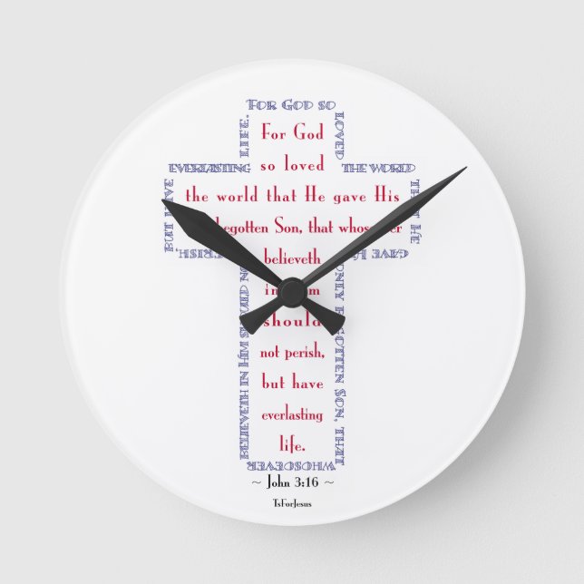 Horloge Ronde John 3:16 Croix rouge, blanche et bleue (Recto)