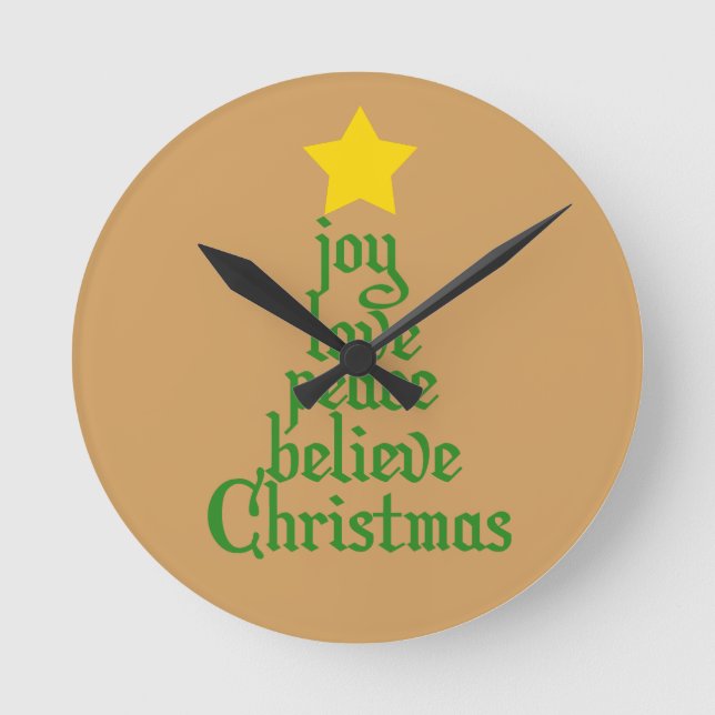 Horloge Ronde Joie, Amour, Paix, Croire, Noël (Recto)