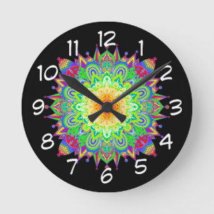 Horloge Ronde Joli arc-en-ciel coloré Mandala Art Abstrait