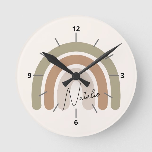 Horloge Ronde Joli écriture monogrammée pastel arc-en-ciel fille (Recto)